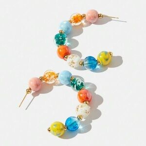 2/$30🌵 Large Bead Hoop Earrings Colorful Gold Statement Tropical Vacation NEW